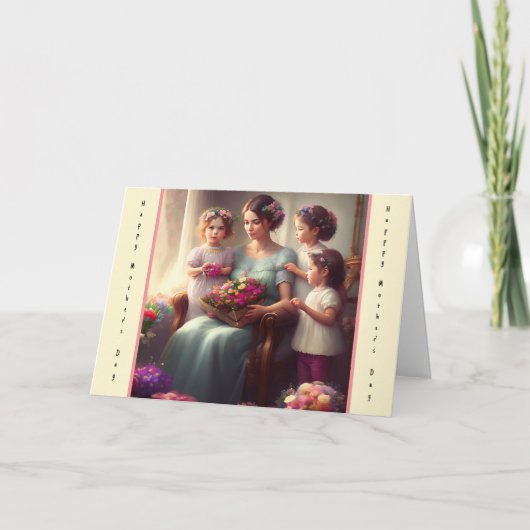 Carte de fête des mères pour une femme avec trois  (Devant)