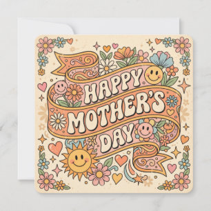 Carte de fête des mères rétro boho floral vintage