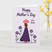 Carte de fête des mères robe violette (Fleur jaune)