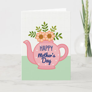 Carte de fête des mères théière florale