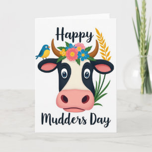 Carte de fête des mères vache florale