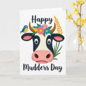 Carte de fête des mères vache florale (Fleur jaune)