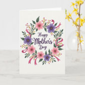 Carte de fête des mères violette joyeuse (Fleur jaune)