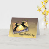 Carte de fête des pères avec chevaux d'élevage (Fleur jaune)
