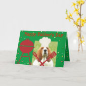 Carte de fête des pères avec le chef de basset (Fleur jaune)