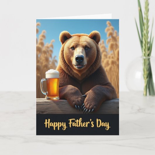 Carte de fête des pères douce avec un ours sourian (Devant)