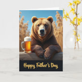 Carte de fête des pères douce avec un ours sourian (Fleur jaune)