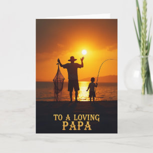 Carte de Fête des Pères Pêche au coucher du soleil