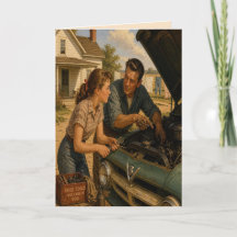 Carte de fête des pères rétro père-fille