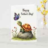Carte de fête des pères Tortue joyeuse (Fleur jaune)