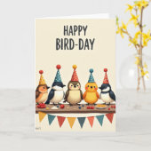 Carte de fête d'oiseau joyeuse (Fleur jaune)