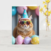 Carte de fête du chat cool (Fleur jaune)