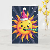Carte de fête du soleil souriant joyeux (Fleur jaune)