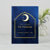 Carte de fête Eid Mubarak bleu marine et or à pail (Debout devant)