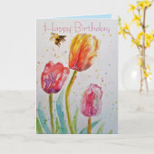 Carte de fête élégante aquarelle Tulipe et Abeille (Fleur jaune)