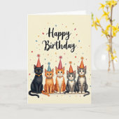 Carte de fête féline fantaisiste (Fleur jaune)