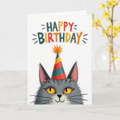Carte de fête féline festive (Fleur jaune)