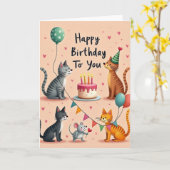 Carte de fête féline joyeuse (Fleur jaune)