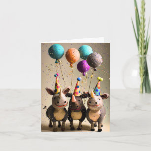 Carte de fête Felted Party Rhinos