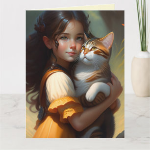 CARTE DE FÊTE FILLE AVEC CHAT CHATS ART