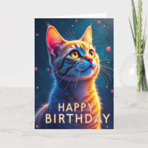 Carte de fête lumineuse pour chat d'anniversaire