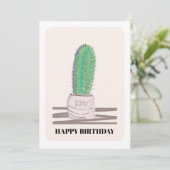 Carte de fête moderne verte cactus (Debout devant)