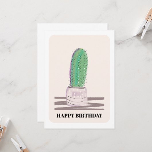 Carte de fête moderne verte cactus (Devant/Arrière en situation)