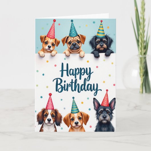 Carte de fête pour chiots joyeux (Devant)