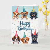 Carte de fête pour chiots joyeux (Fleur jaune)