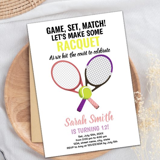 Carte de fête sportive pour filles avec raquette