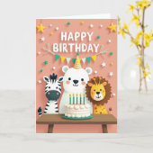 Carte de fête Trio d'animaux (Fleur jaune)