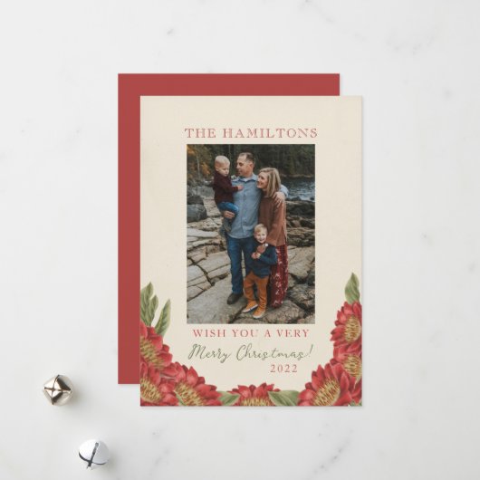 Carte de Fêtes avec Fleurs Rouges (Devant/Arrière en situation)