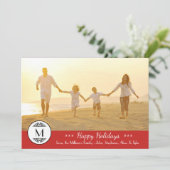 Carte de fêtes joyeuses - Monogramme rouge vintage (Debout devant)