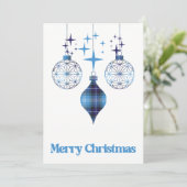 Carte de fêtes plaid bleu céleste avec ornement pl (Debout devant)