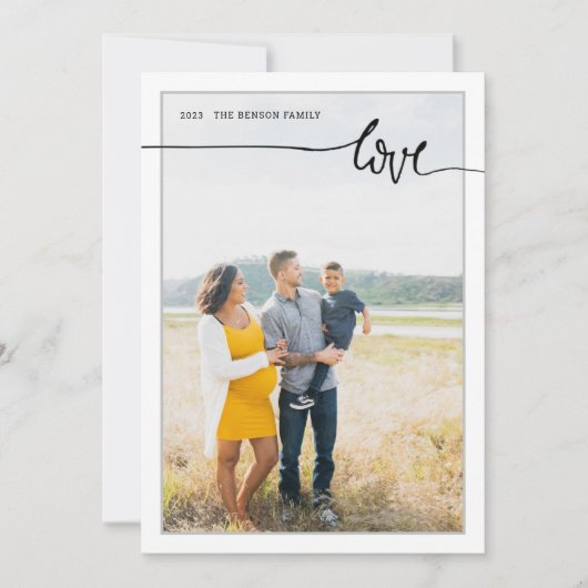 Carte de fêtes verticale gris minimal script LOVE  (Devant)