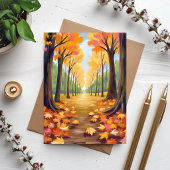 Carte de feuillage aquarelle de chemin de forêt d'