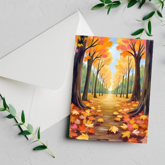 Carte de feuillage aquarelle de chemin de forêt d'