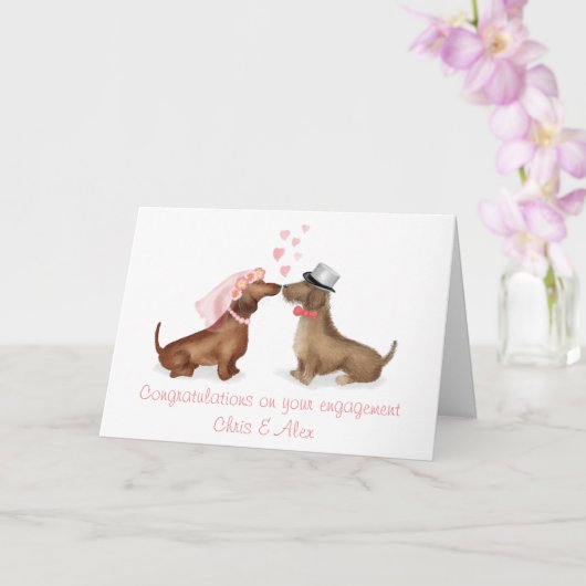 Carte de fiançailles de dachshunds amoureux (fille (Orchidée)