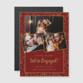 Carte de fiançailles magnétique 3 photos Rouge Bou (Devant / Derrière)