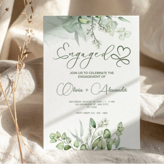 Carte de fiançailles verte Eucalyptus, mariage uni