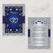 CARTE DE FICHIER DE RIBBON Marine, Argent Floral (Devant / Derrière)