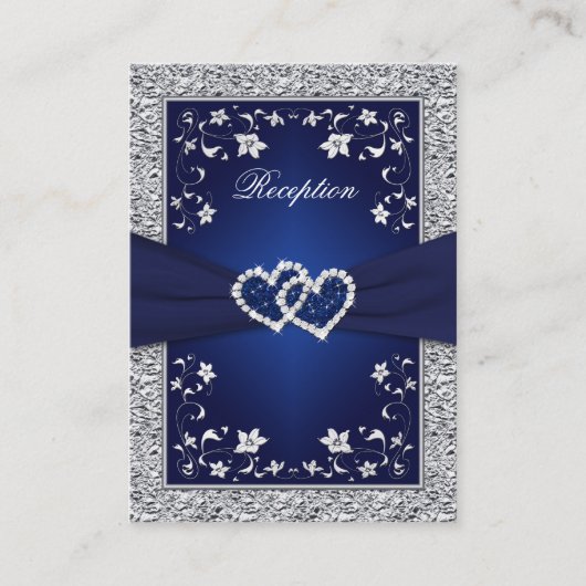 CARTE DE FICHIER DE RIBBON Marine, Argent Floral (Devant)