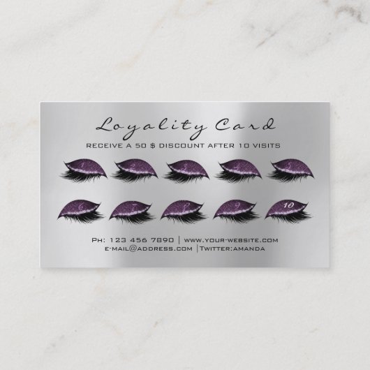 Carte de fidélité 10 Lashes de maquillage Extensio (Dos)