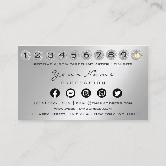 Carte de fidélité 10 Punch Crown Argent QR Logo Ph (Dos)