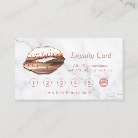 Carte de fidélité 3D Rose Gold Lips Maquillage Sal (Devant)