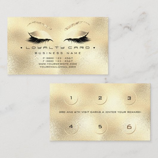 Carte de fidélité 6 Beauté Salon Lashes Gold Parti (Devant / Derrière)