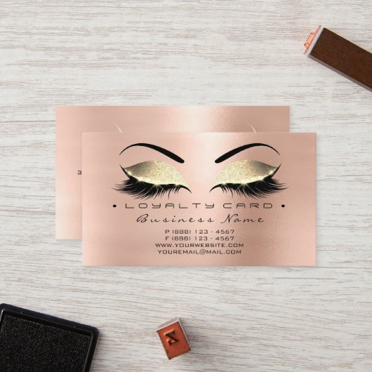 Carte de fidélité 6 Beauté Salon Lashes Rose Gold  (Devant/Arrière en situation)