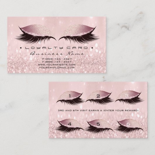Carte de fidélité 6 Beauté Salon Lashes Rose Pink  (Devant / Derrière)