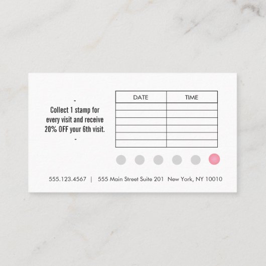Carte de fidélité 6 Punch Salon client en lin rose (Dos)