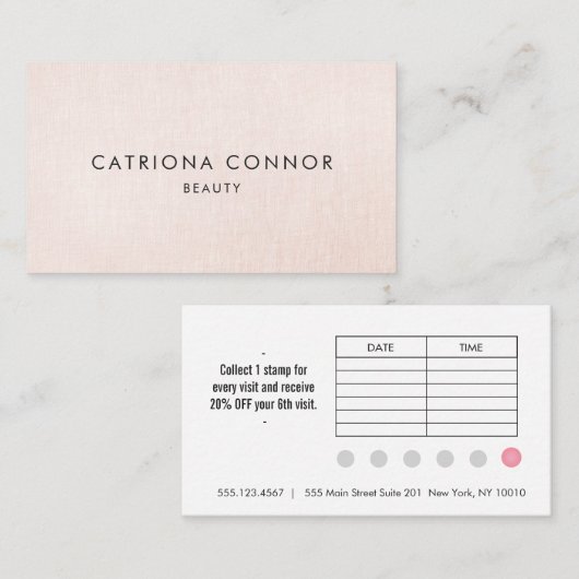 Carte de fidélité 6 Punch Salon client en lin rose (Devant / Derrière)